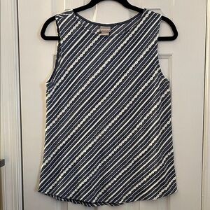 Chico’s Navy and White Diagonal Striped Tank Top